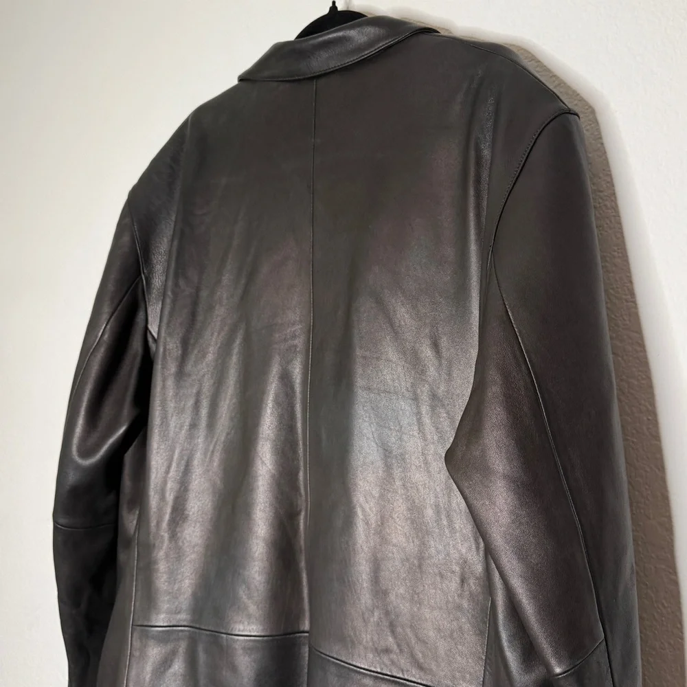 Nordstrom Black Lamb Leather Blazer Italian Made Three Button Jacket Size 46R